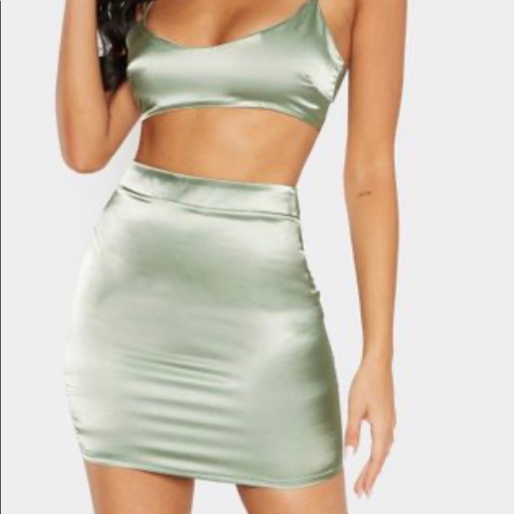 Green satin Two Piece Set